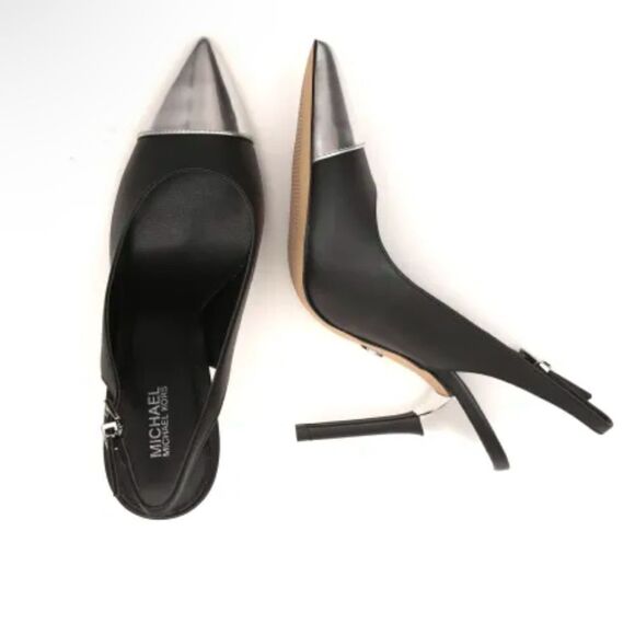 NWT Michael Kors Black and Silver Slingback Heels size 9 - Picture 3 of 6